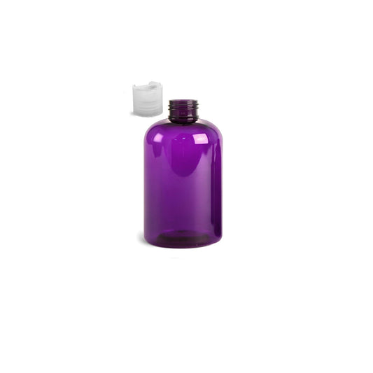 8 oz Purple Boston Round Bottles, Natural Disc Cap (12 Pack)
