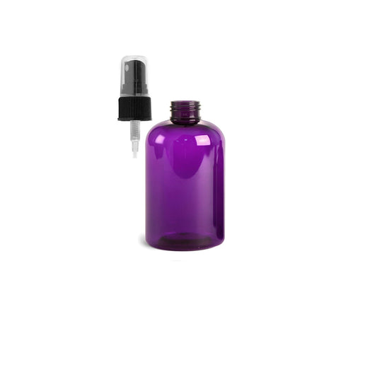 8 oz Purple Boston Round Bottles, Black Spray Cap (8 Pack)