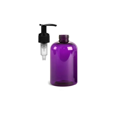 8 oz Purple Boston Round Bottles, Black Pump Cap (8 Pack)