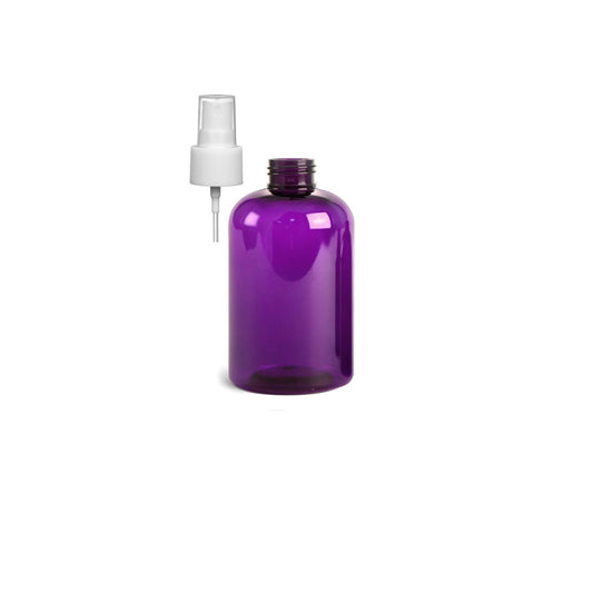 8 oz Purple Boston Round Bottles, White Spray Cap (8 Pack)