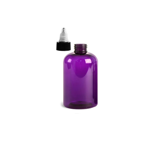 8 oz Purple Boston Round Bottles, Black/Natural Twist Cap (12 Pack)