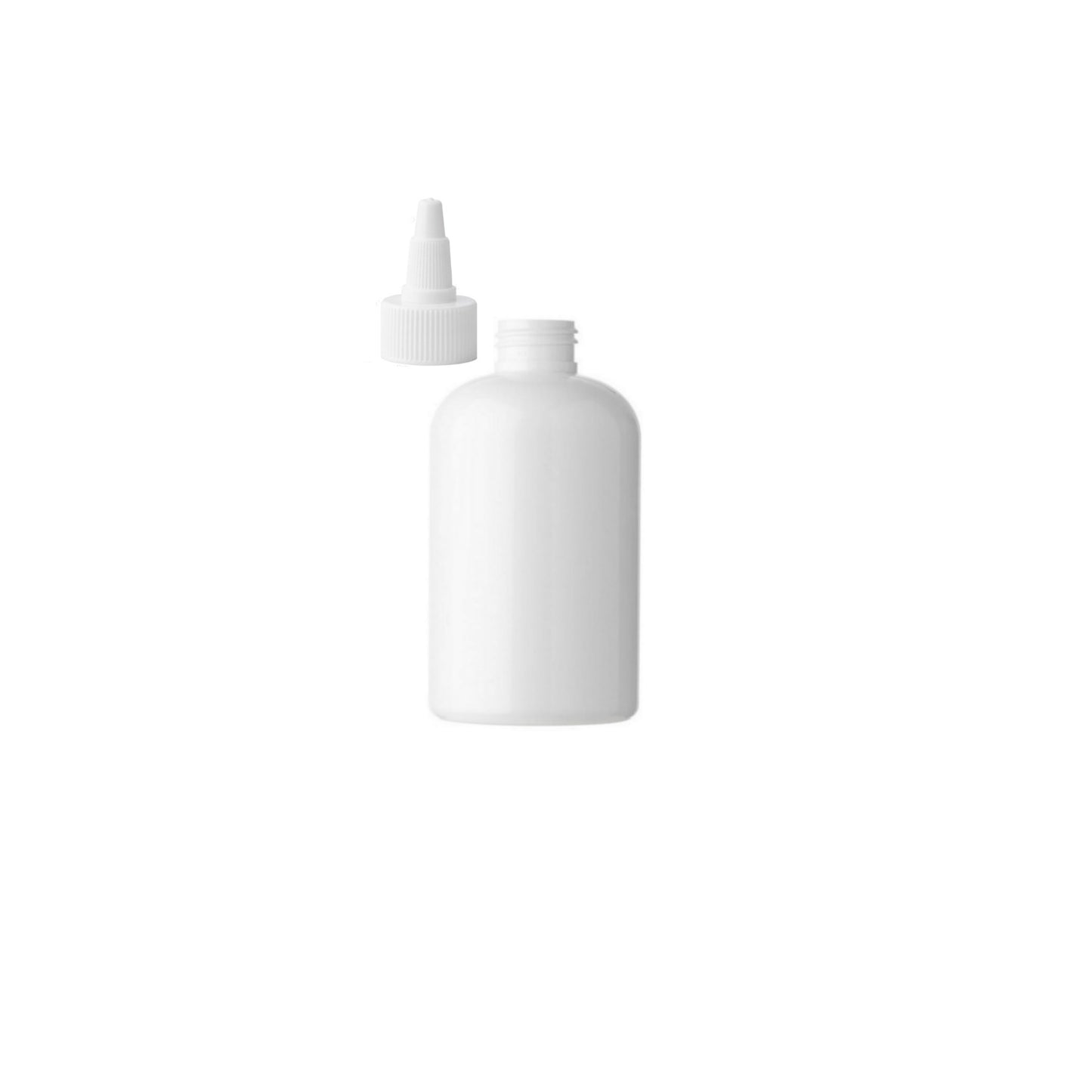 8 oz White Boston Round Bottles, White Twist Cap (12 Pack)