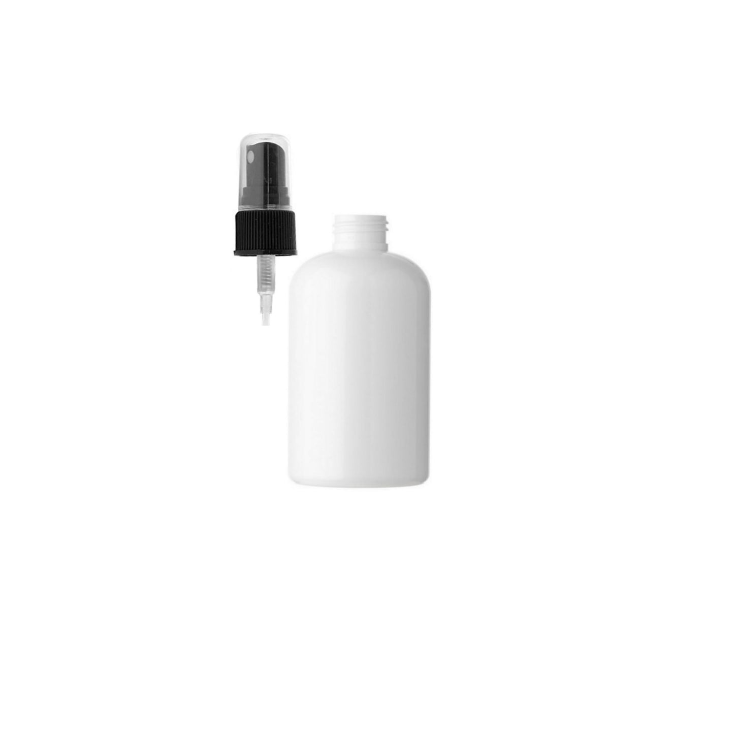 8 oz White Boston Round Bottles, Black Spray Cap (8 Pack)