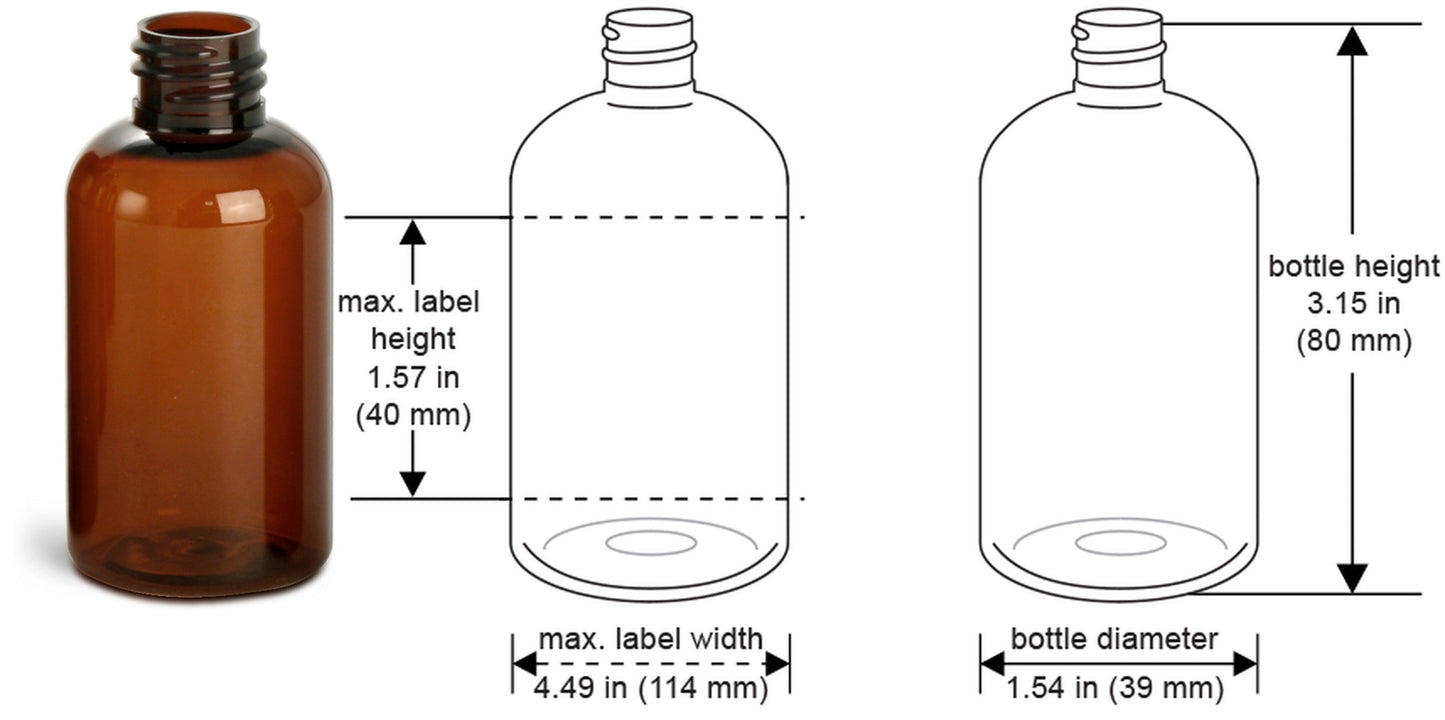 2 oz Amber Boston Round Bottles, White Twist Cap (12 Pack)