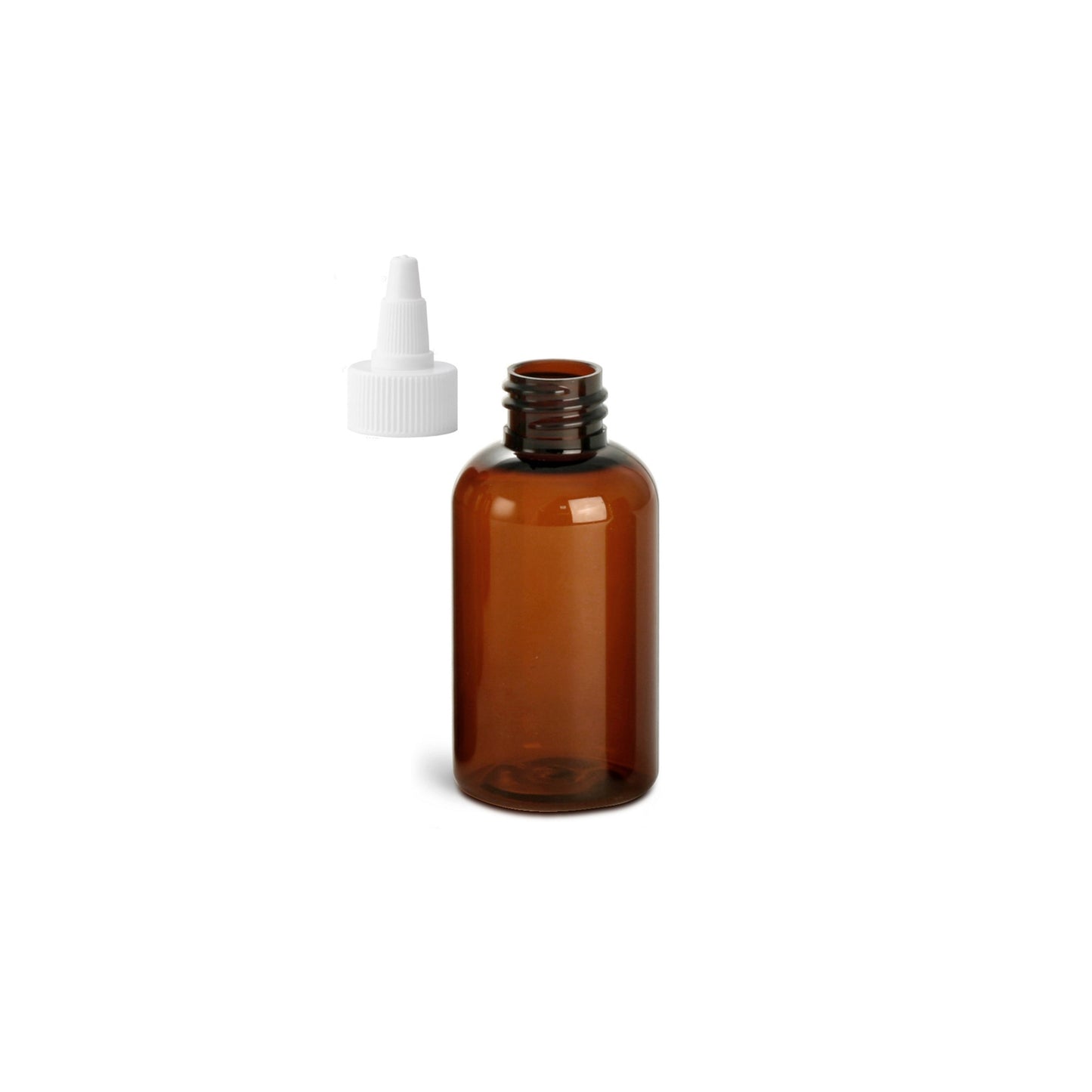 2 oz Amber Boston Round Bottles, White Twist Cap (12 Pack)