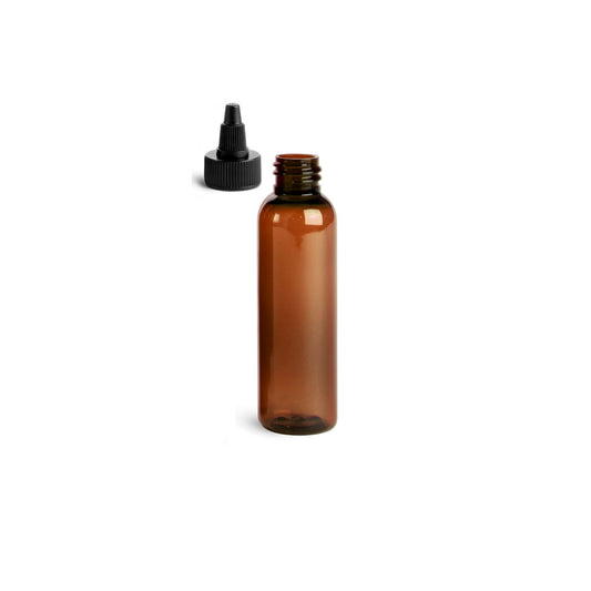 2 oz Amber Cosmo Round Bottles, Black Twist Cap (12 Pack)