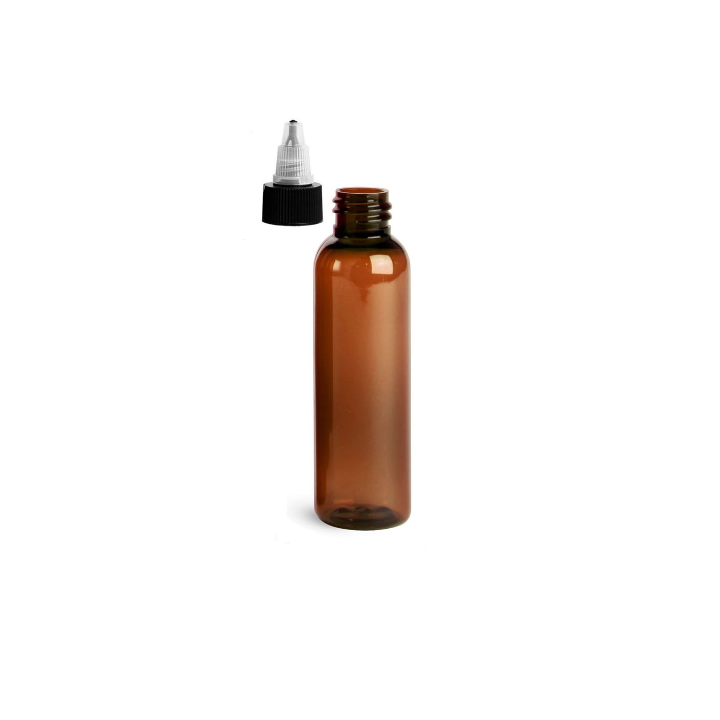 2 oz Amber Cosmo Round Bottles, Black/Natural Twist Cap (12 Pack)