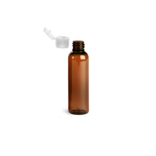 2 oz Amber Cosmo Round Bottles, Natural Ribbed Snap Cap (12 Pack)