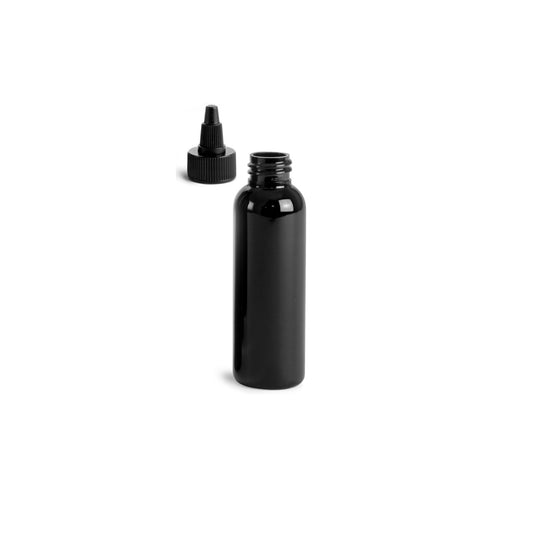 2 oz Black Cosmo Round Bottles, Black Twist Cap (12 Pack)