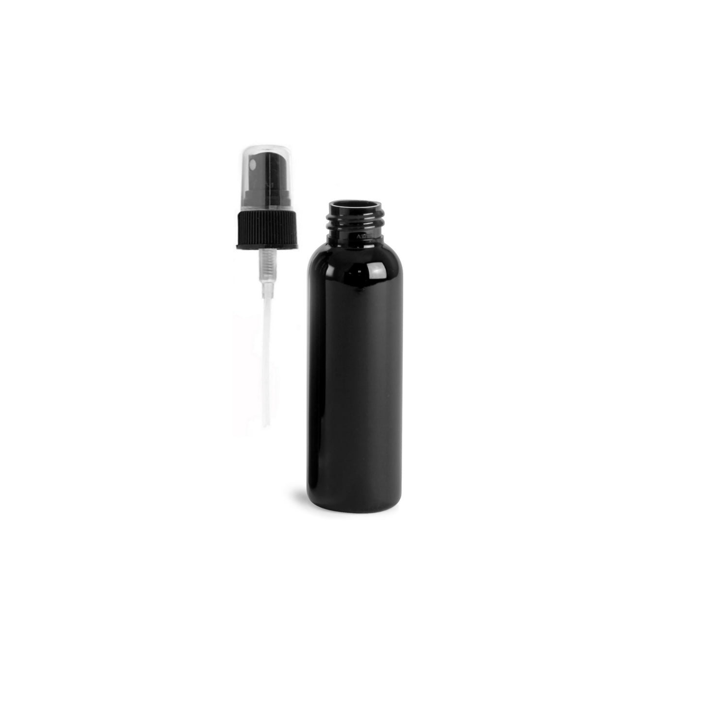 2 oz Black Cosmo Round Bottles, Black Spray Cap (12 Pack)