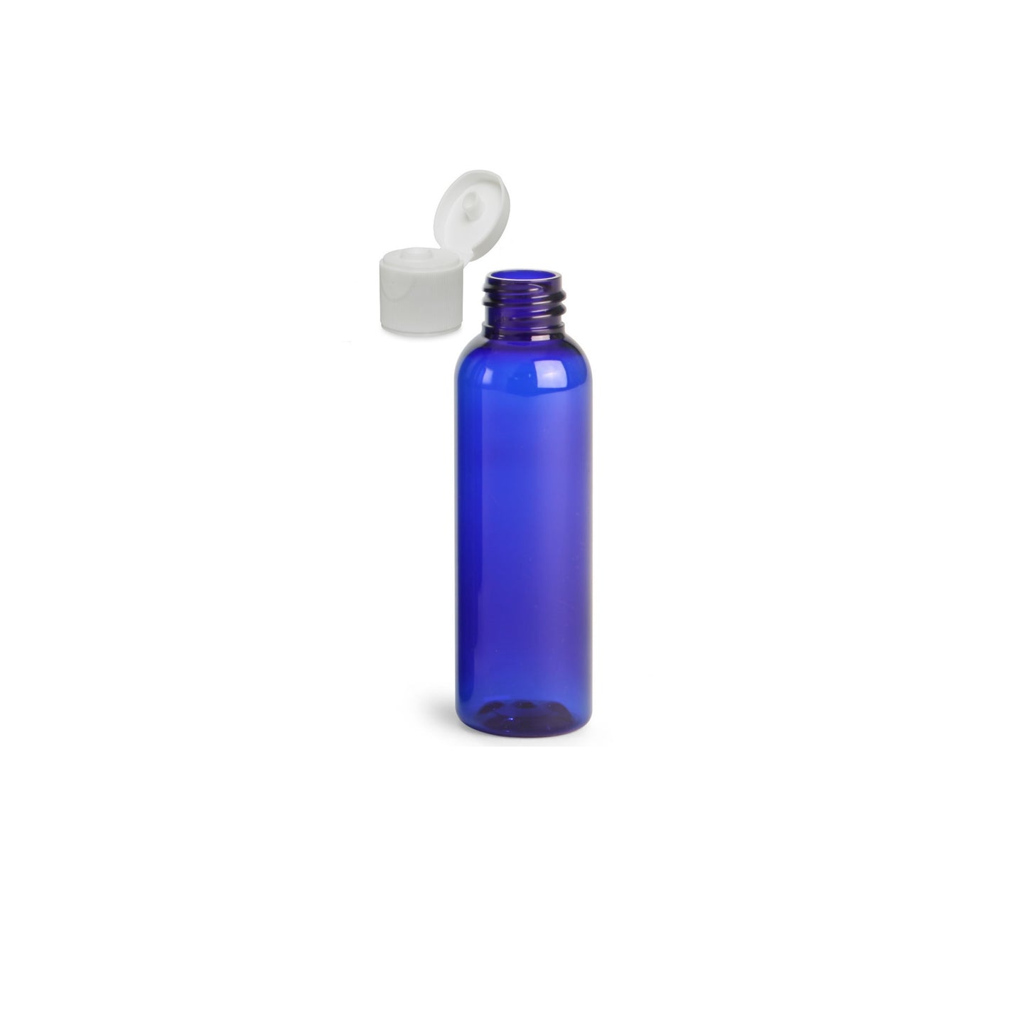 2 oz Blue Cosmo Round Bottles, White Ribbed Snap Cap (12 Pack)