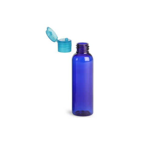 2 oz Blue Cosmo Round Bottles, Blue Turquoise Smooth Snap Cap (12 Pack)