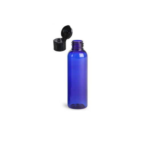 2 oz Blue Cosmo Round Bottles, Black Smooth Snap Cap (12 Pack)