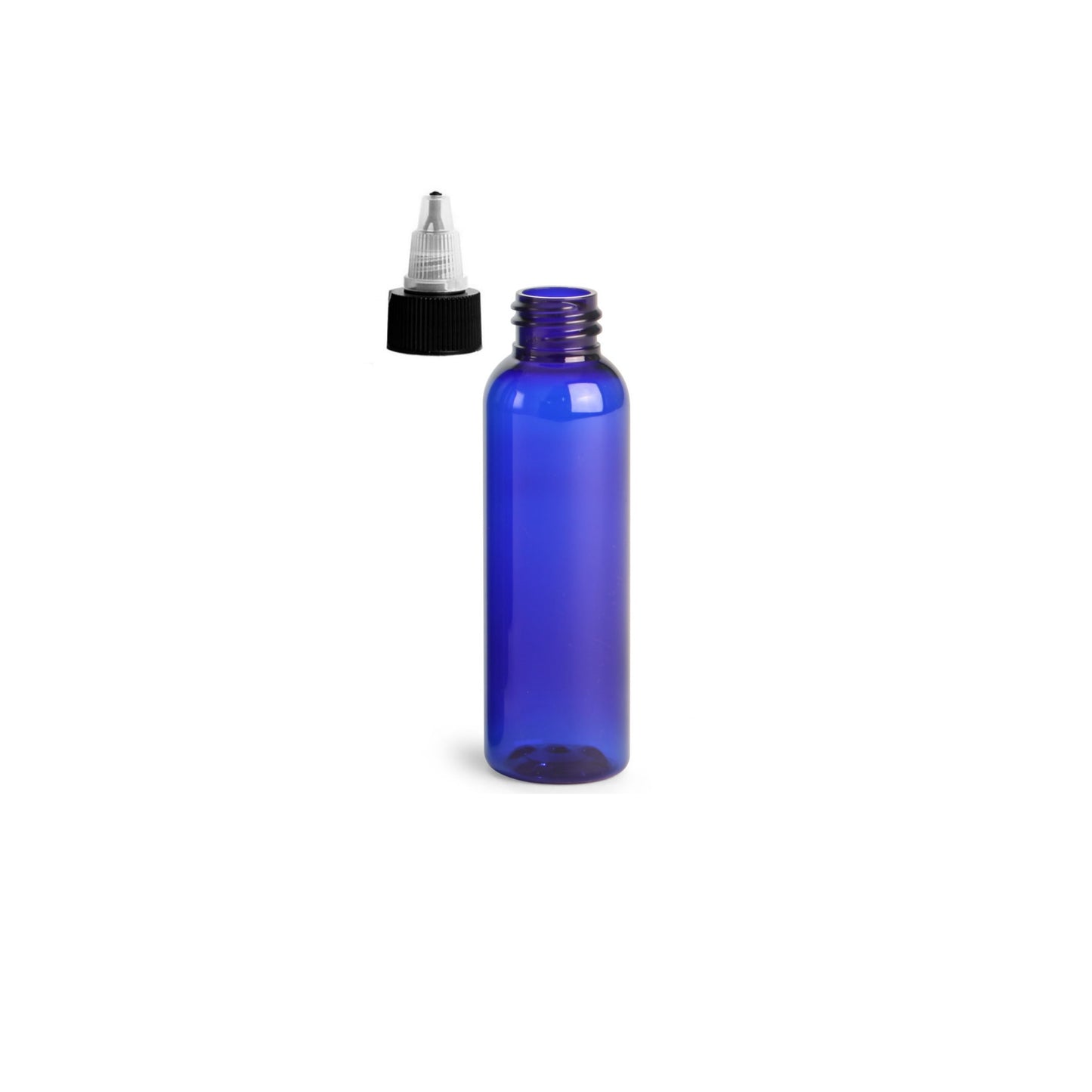 2 oz Blue Cosmo Round Bottles, Black/Natural Twist Cap (12 Pack)