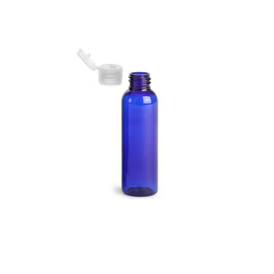 2 oz Blue Cosmo Round Bottles, Natural Ribbed Snap Cap (12 Pack)