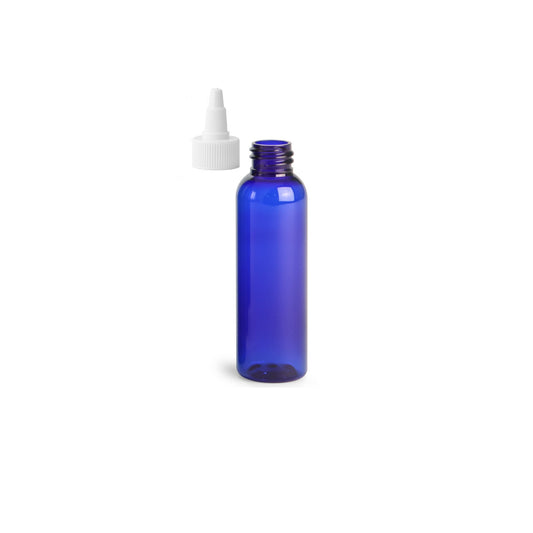 2 oz Blue Cosmo Round Bottles, White Twist Cap (12 Pack)