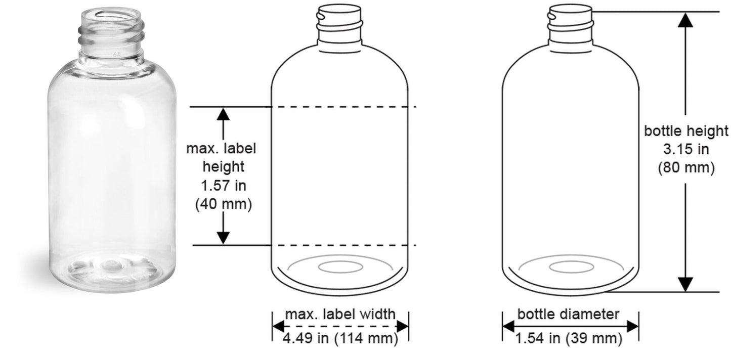 2 oz Clear Boston Round Bottles, Natural Disc Cap (12 Pack)