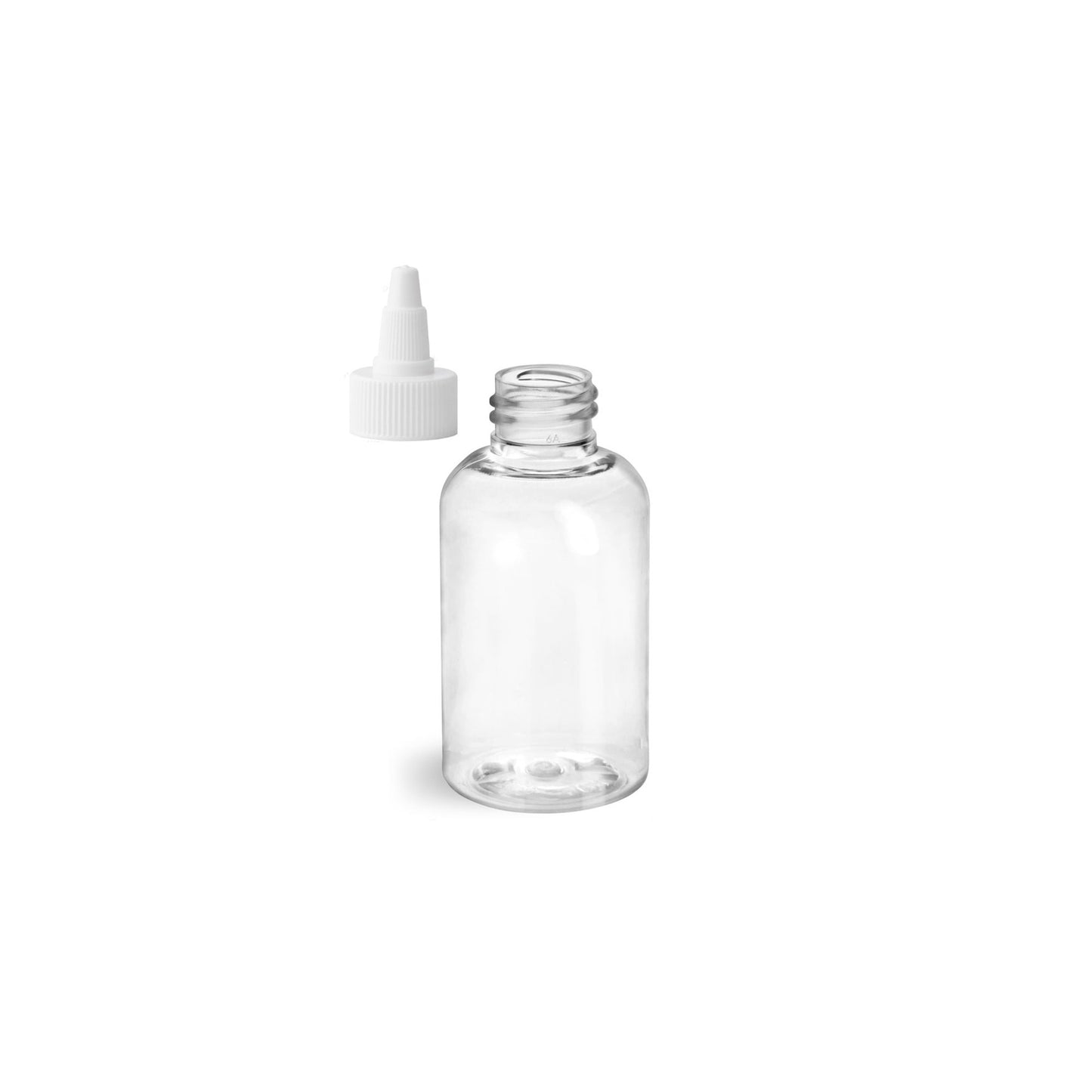 2 oz Clear Boston Round Bottles, White Twist Cap (12 Pack)