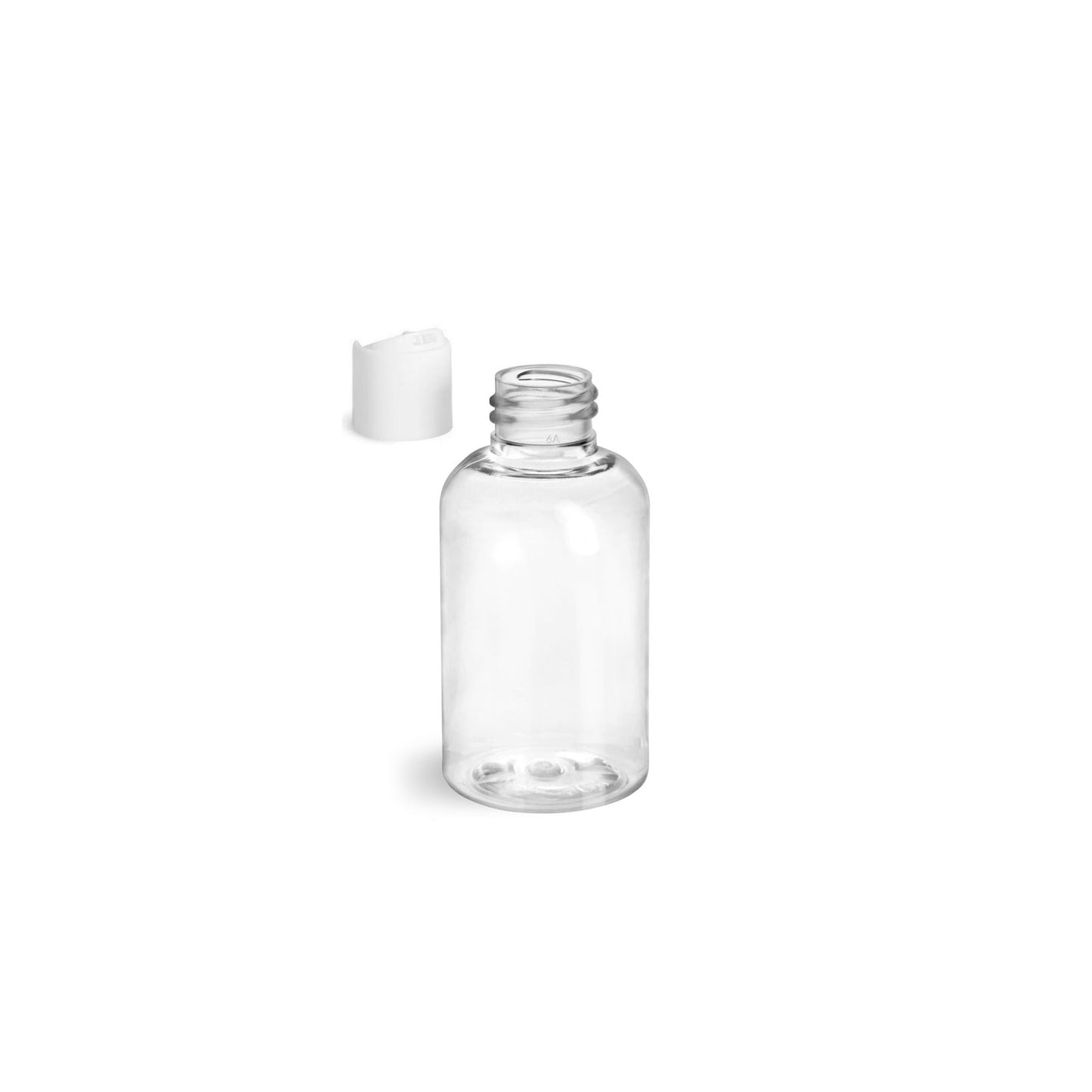 2 oz Clear Boston Round Bottles, White Disc Cap (12 Pack)