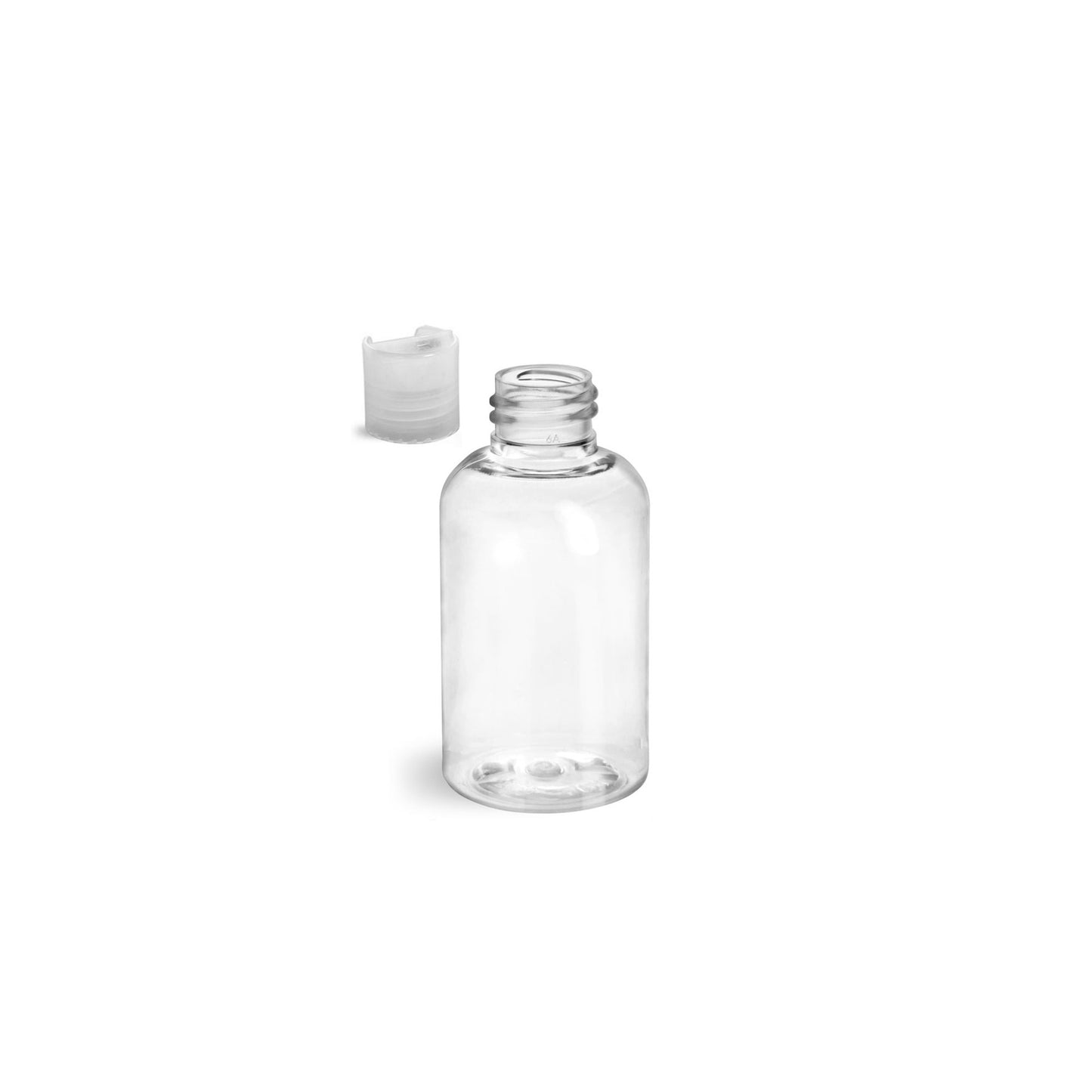 2 oz Clear Boston Round Bottles, Natural Disc Cap (12 Pack)