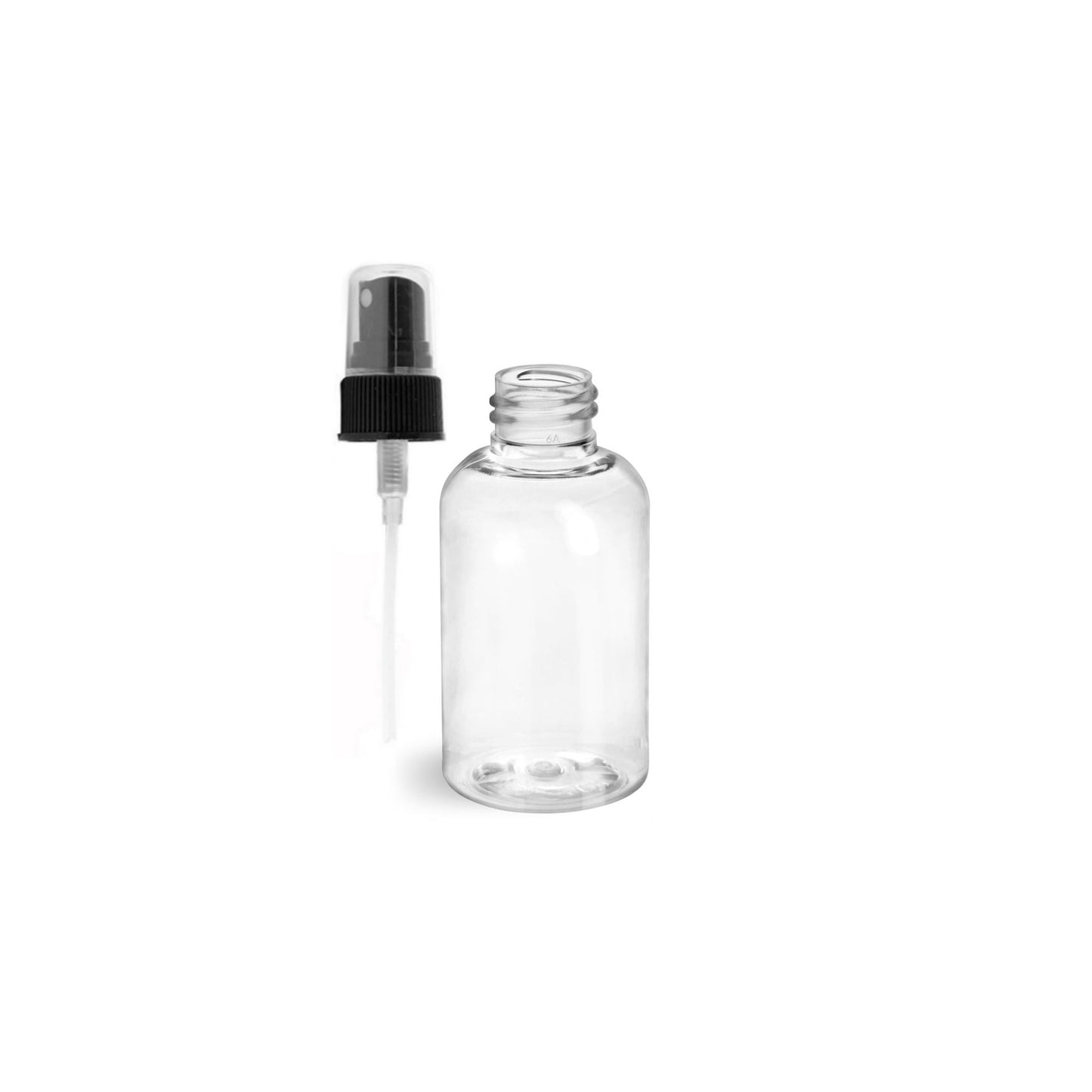 2 oz Clear Boston Round Bottles, Black Spray Cap (12 Pack)