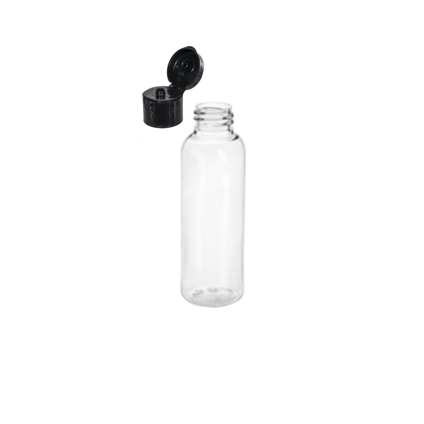 2 oz Clear Cosmo Round Bottles, Black Smooth Snap Cap (12 Pack)