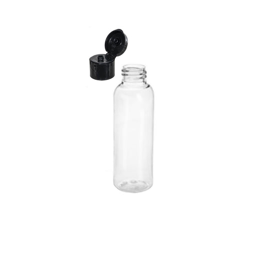 2 oz Clear Cosmo Round Bottles, Black Smooth Snap Cap (12 Pack)