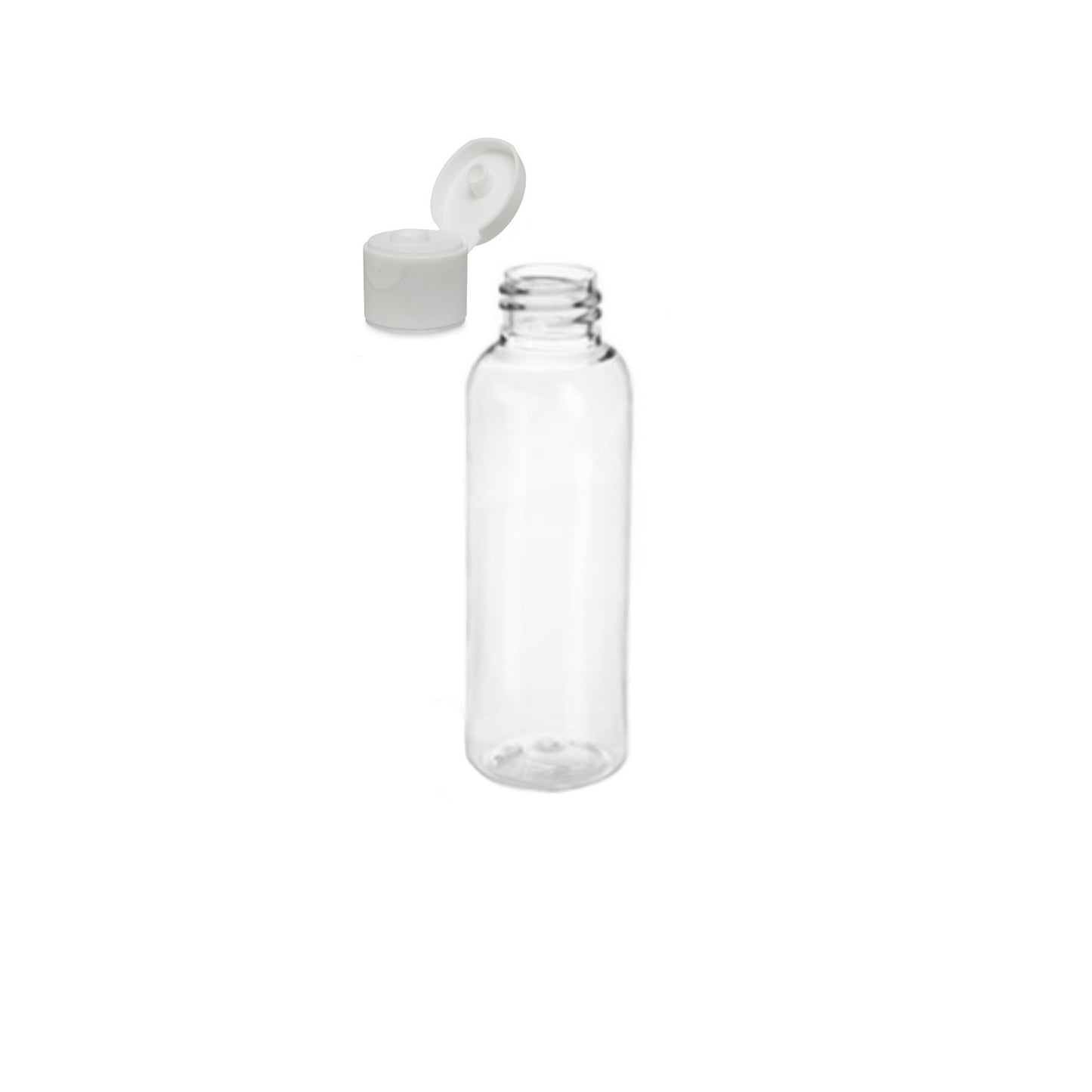 2 oz Clear Cosmo Round Bottles, White Ribbed Snap Cap (12 Pack)