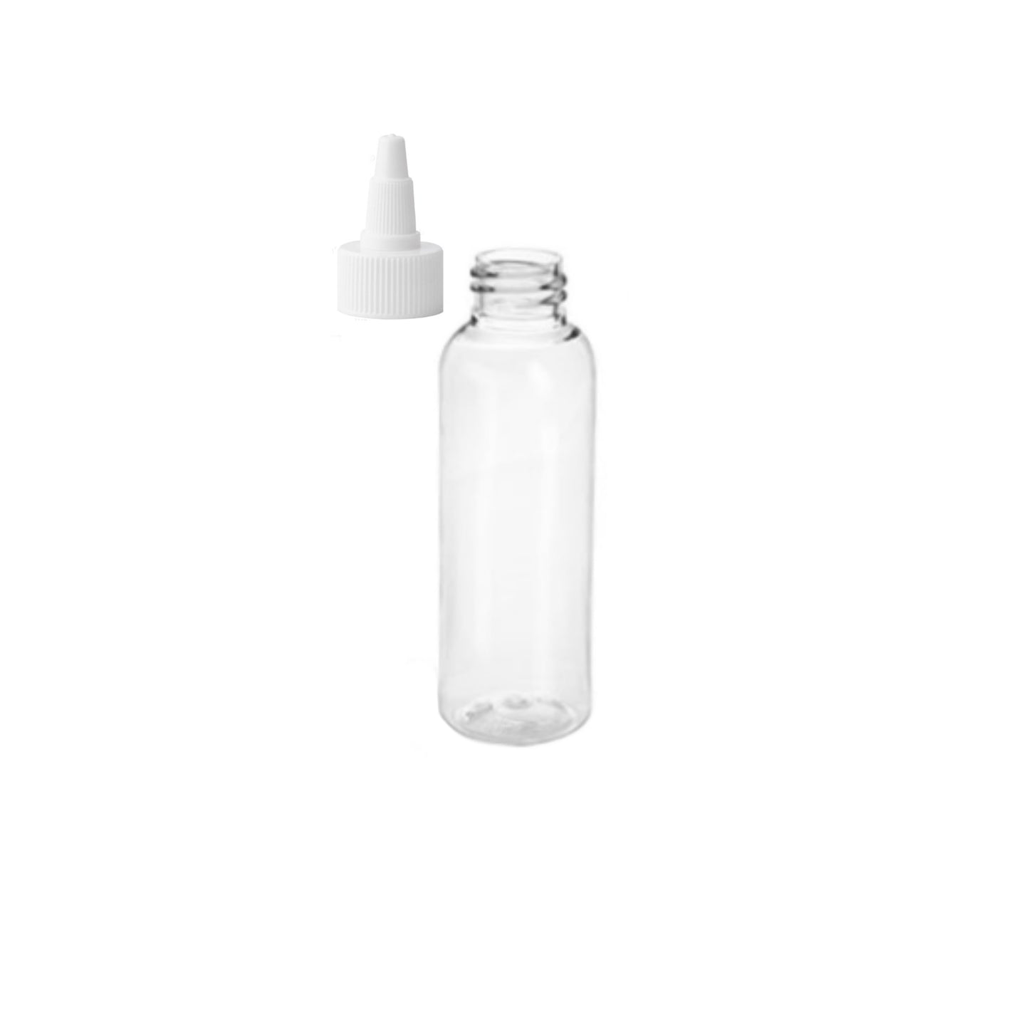 2 oz Clear Cosmo Round Bottles, White Twist Cap (12 Pack)