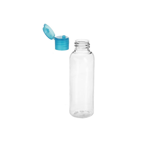 2 oz Clear Cosmo Round Bottles, Blue Turquoise Smooth Snap Cap (12 Pack)