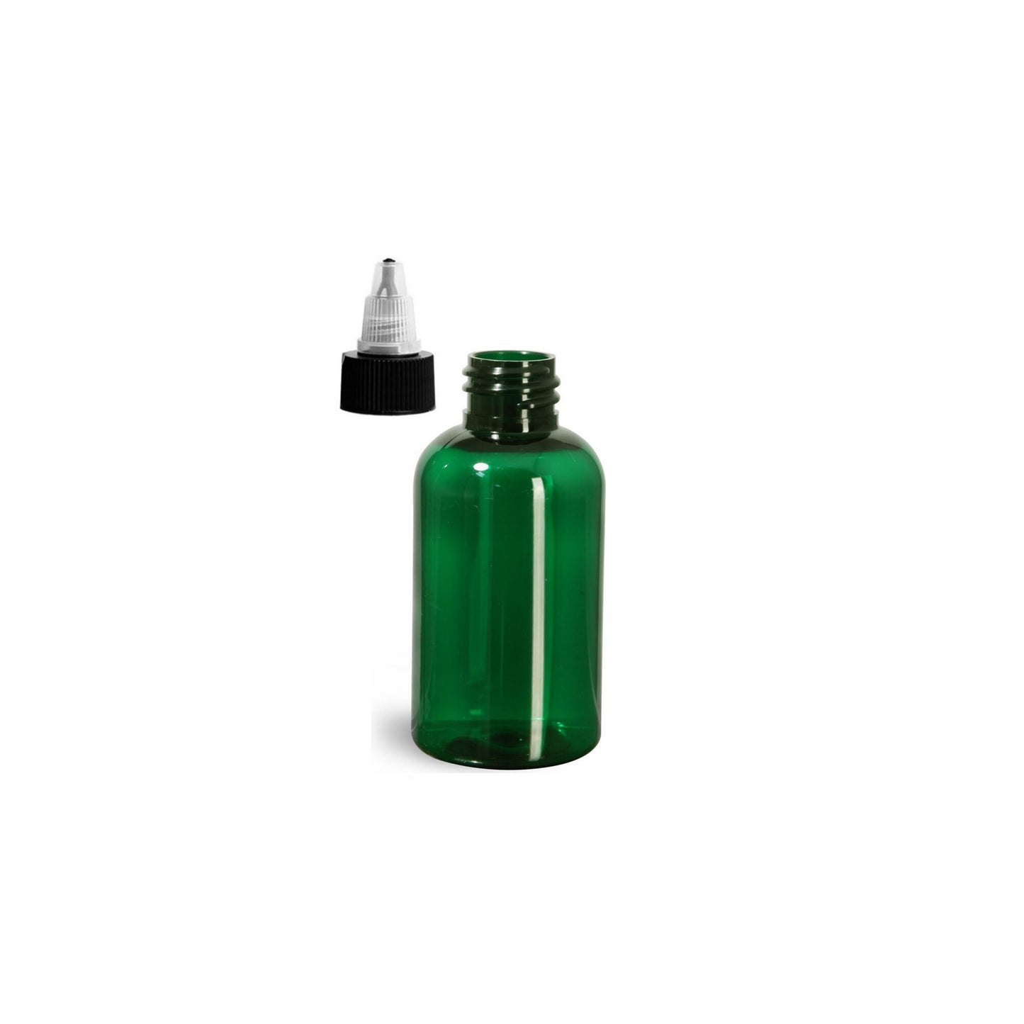 2 oz Green Boston Round Bottles, Black/Natural Twist Cap (12 Pack)