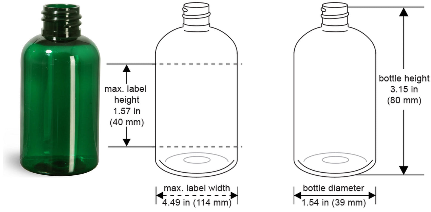 2 oz Green Boston Round Bottles, Black Disc Cap (12 Pack)