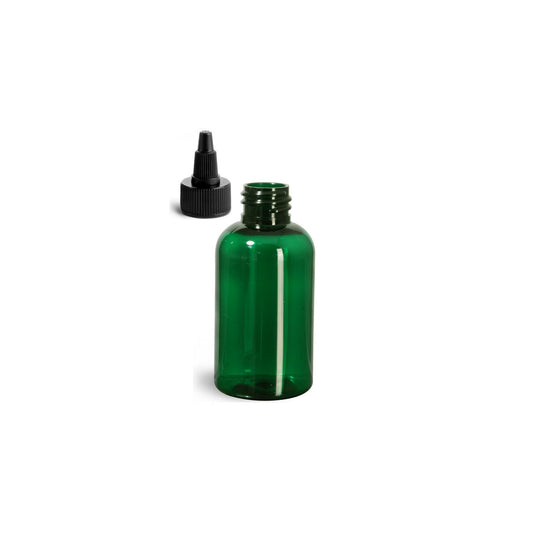 2 oz Green Boston Round Bottles, Black Twist Cap (12 Pack)