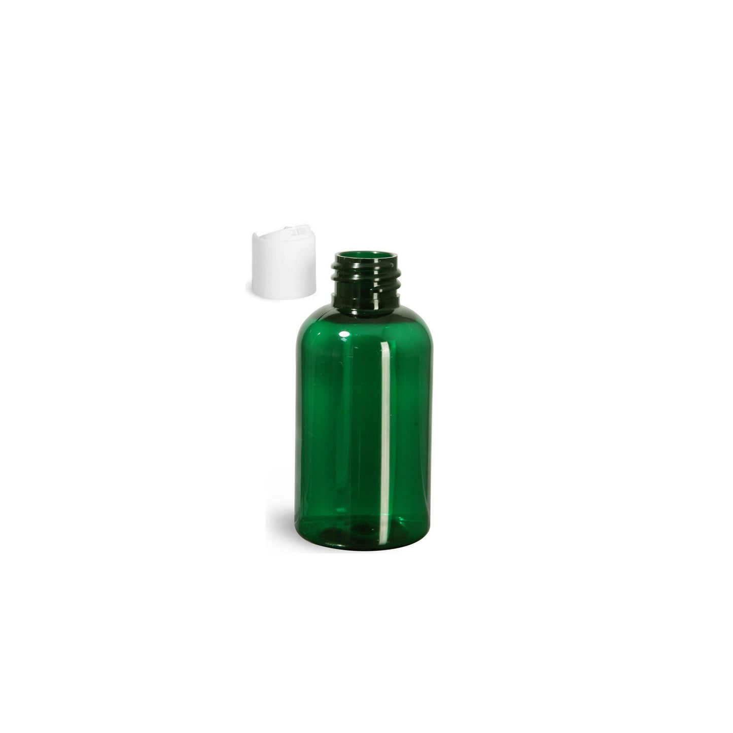 2 oz Green Boston Round Bottles, White Disc Cap (12 Pack)