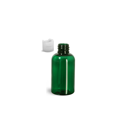 2 oz Green Boston Round Bottles, Natural Disc Cap (12 Pack)