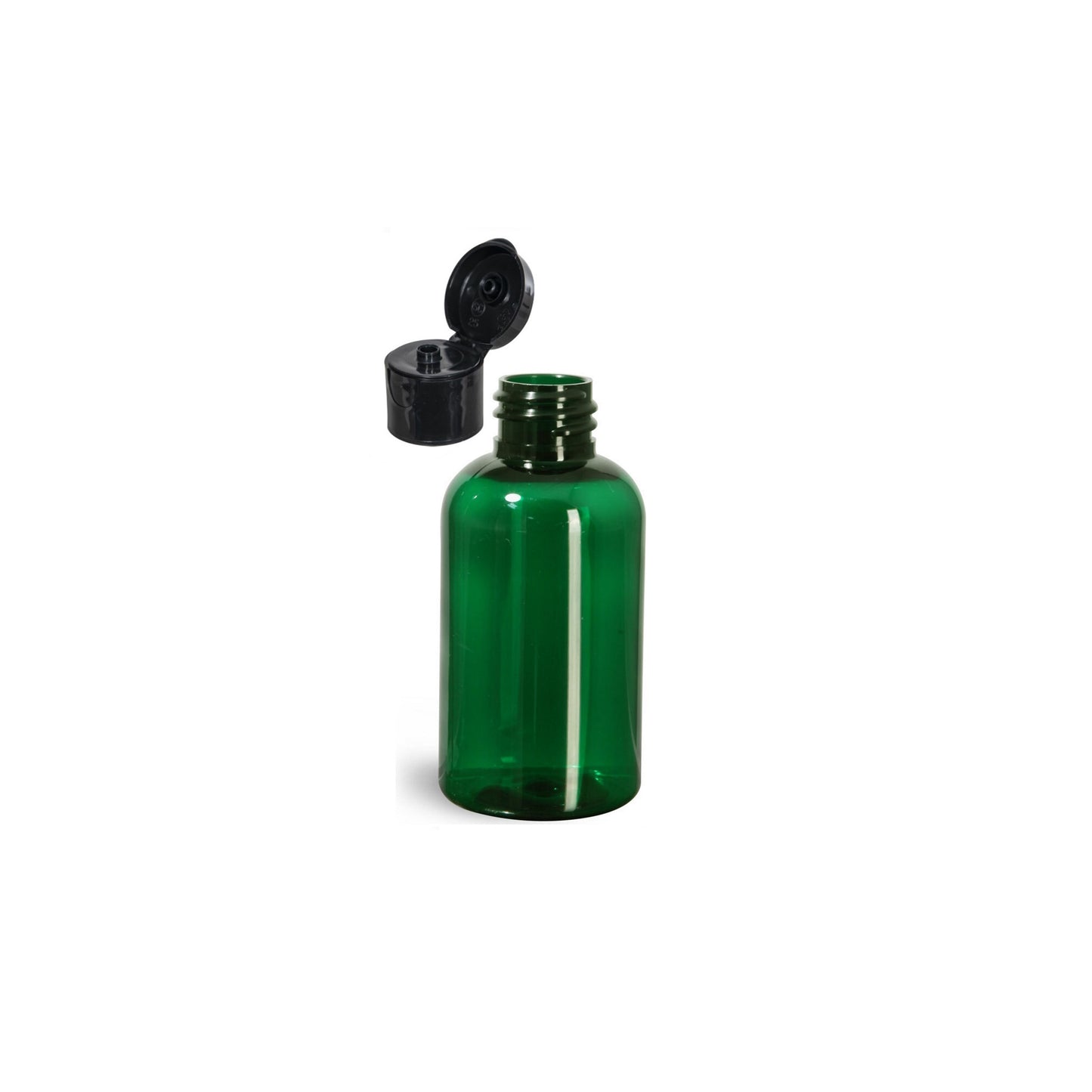 2 oz Green Boston Round Bottles, Black Smooth Snap Cap (12 Pack)