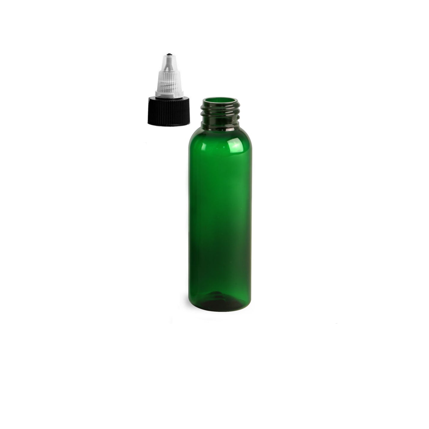 2 oz Green Cosmo Round Bottles, Black/Natural Twist Cap (12 Pack)