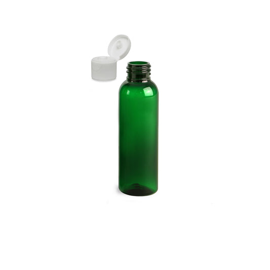 2 oz Green Cosmo Round Bottles, White Ribbed Snap Cap (12 Pack)