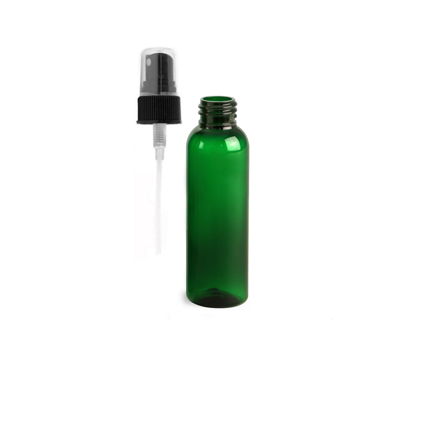 2 oz Green Cosmo Round Bottles, Black Spray Cap (12 Pack)