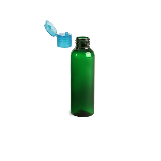 2 oz Green Cosmo Round Bottles, Blue Turquoise Smooth Snap Cap (12 Pack)