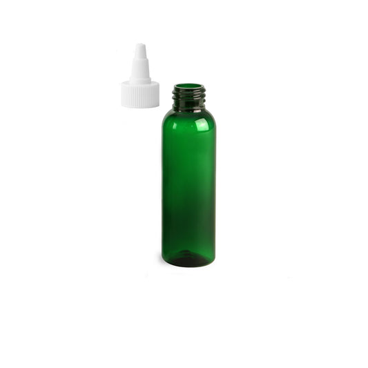 2 oz Green Cosmo Round Bottles, White Twist Cap (12 Pack)