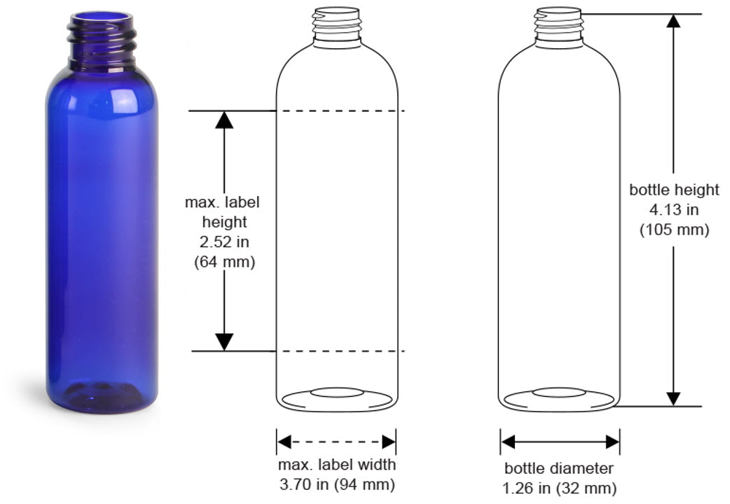 2 oz Blue Cosmo Round Bottles, Black Disc Cap (12 Pack)