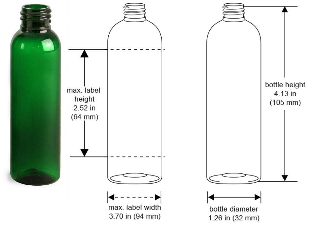 2 oz Green Cosmo Round Bottles, Black Disc Cap (12 Pack)