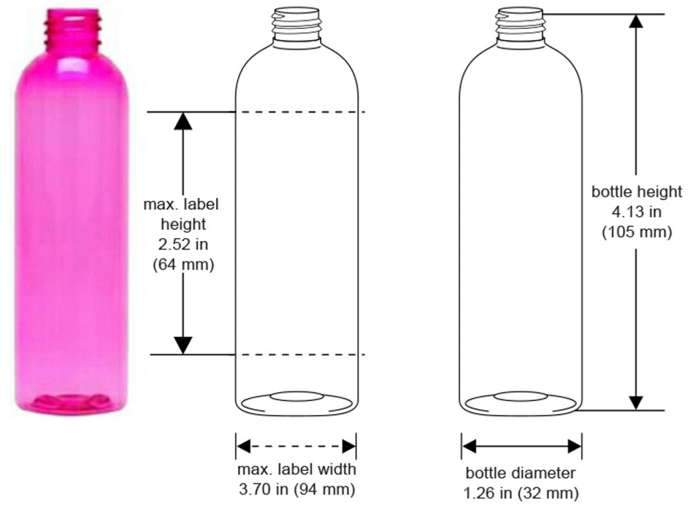 2 oz Pink Cosmo Round Bottles, Black Disc Cap (12 Pack)