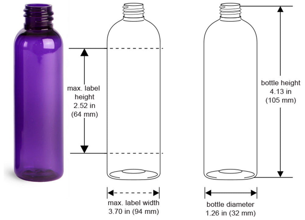 2 oz Purple Cosmo Round Bottles, Black Disc Cap (12 Pack)