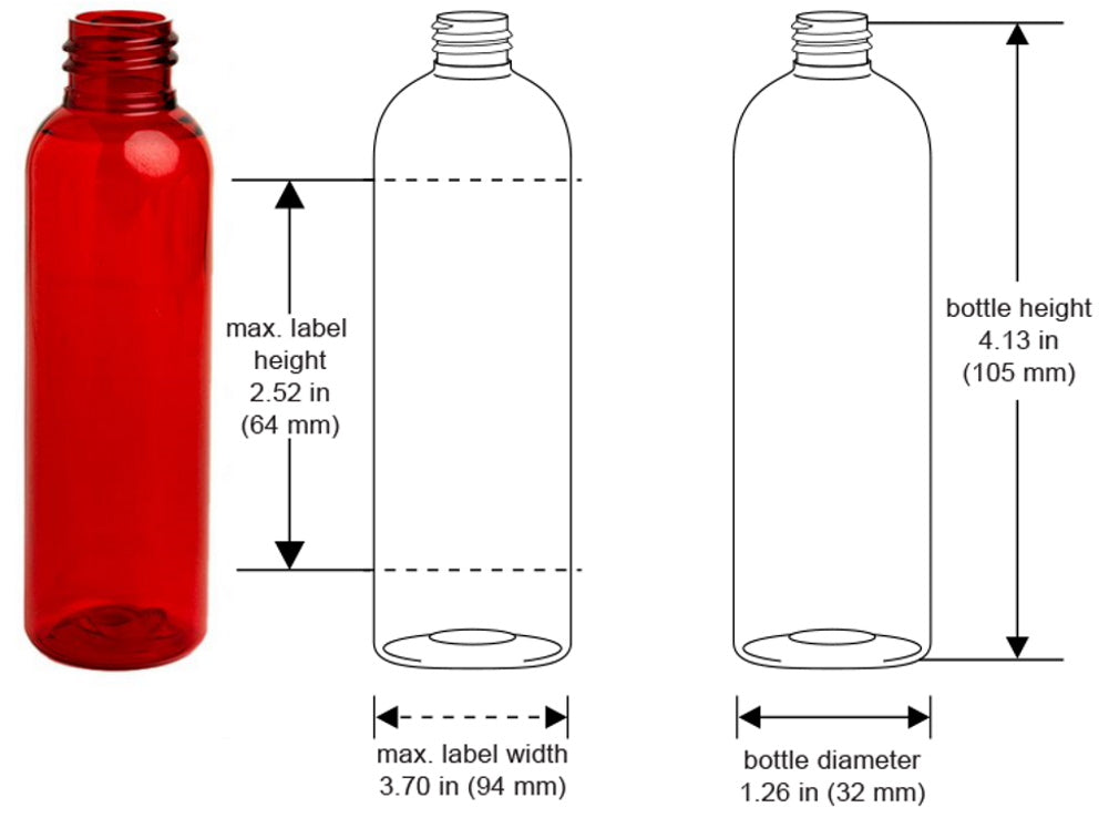 2 oz Red Cosmo Round Bottles, White Twist Cap (12 Pack)