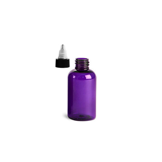 2 oz Purple Boston Round Bottles, Black/Natural Twist Cap (12 Pack)