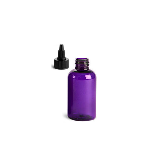 2 oz Purple Boston Round Bottles, Black Twist Cap (12 Pack)