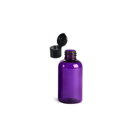 2 oz Purple Boston Round Bottles, Black Smooth Snap Cap (12 Pack)