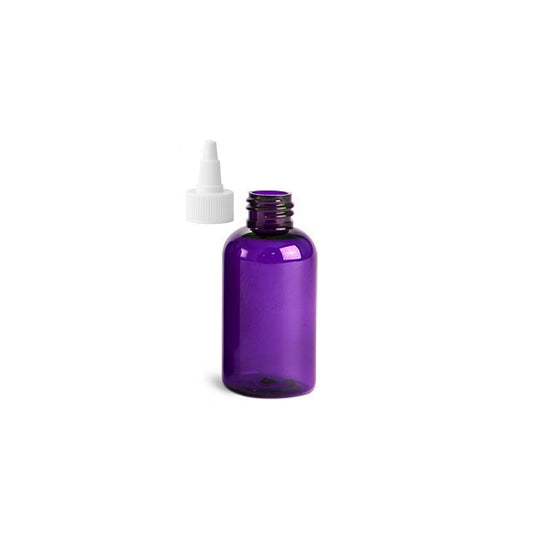 2 oz Purple Boston Round Bottles, White Twist Cap (12 Pack)
